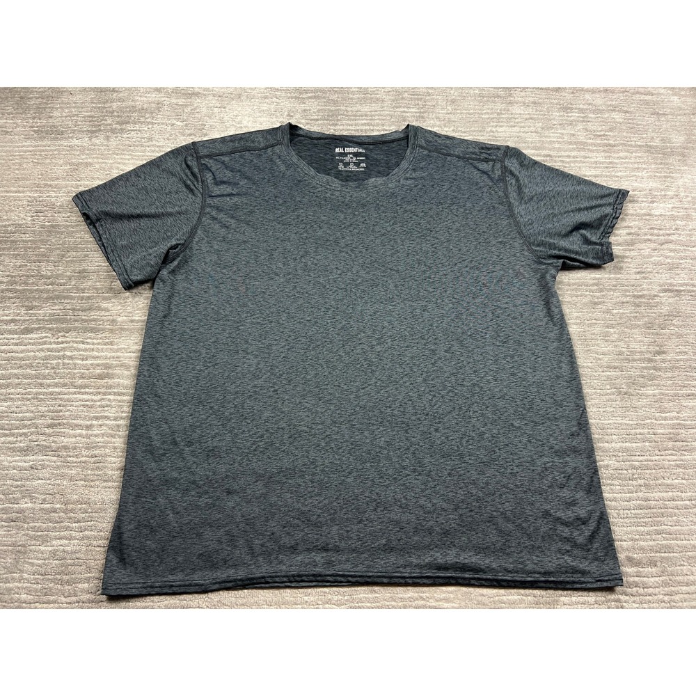 Real Essentials Active Tee Mens 2XL Grey Heathered Crew Neck Stretch Performance
